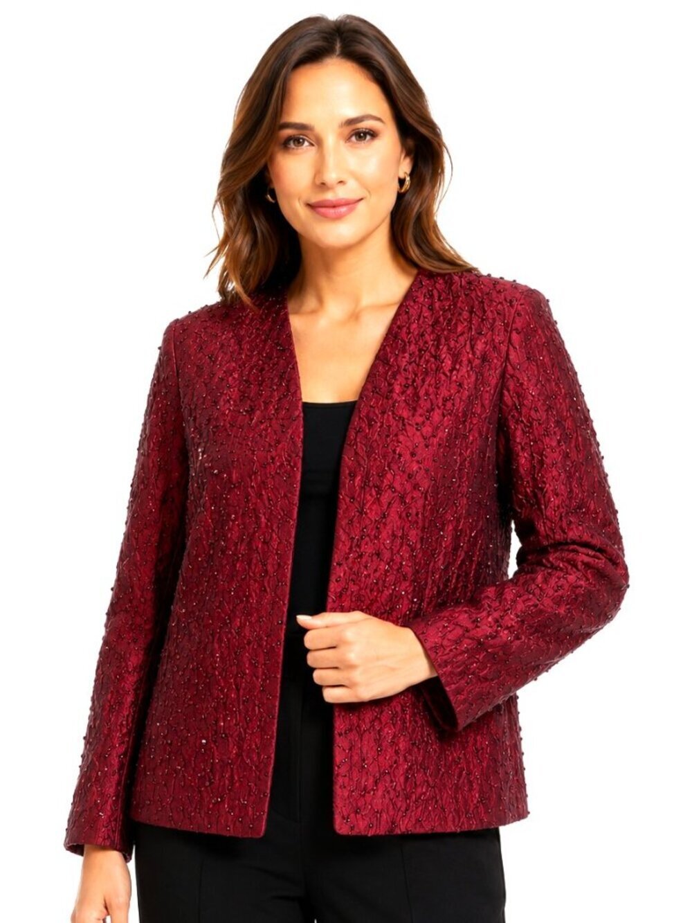 J. Jill Burgundy Red Black Beaded Blazer NWT